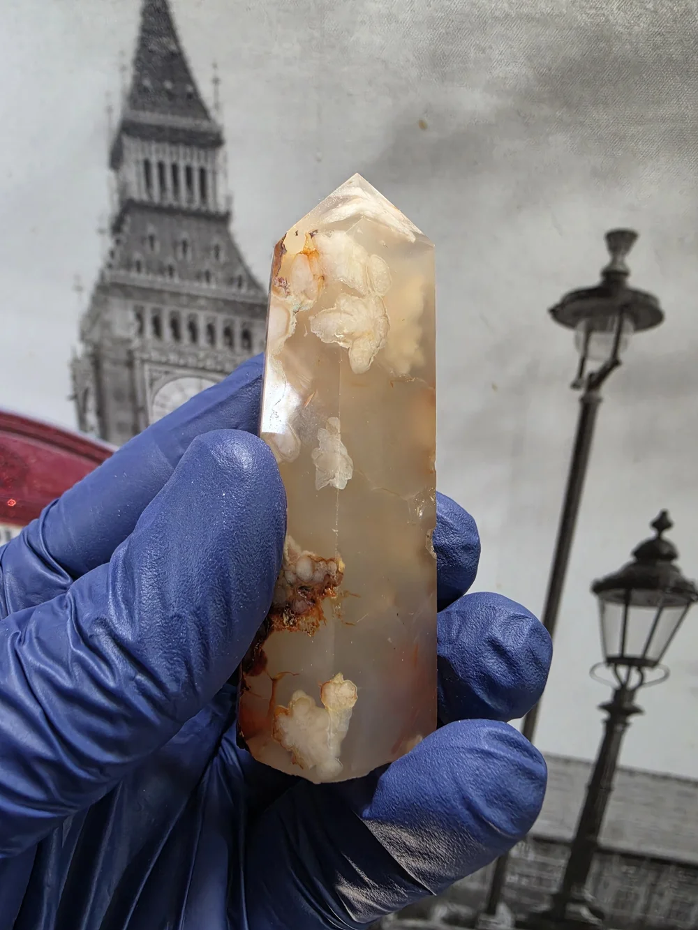 Flower Agate Point - Flowery Cream & Orange Polished Tower